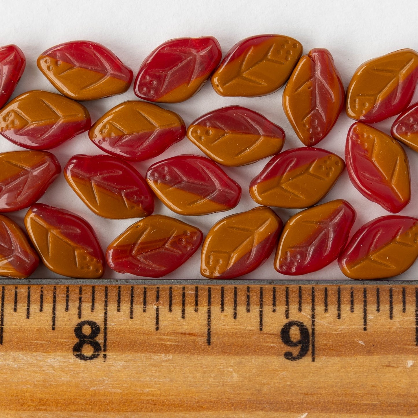 Czech Glass Leaf Beads - Opaque Rust Red Mix - 8x12 - 25 beads