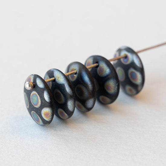 12mm Lentil Drop - Black Matte Peacock - 10 beads