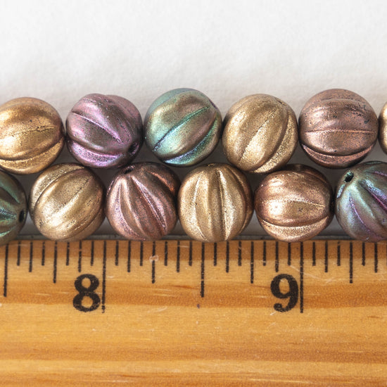 12mm Melon Beads - Metallic Bronze Iris Matte - 15 Beads