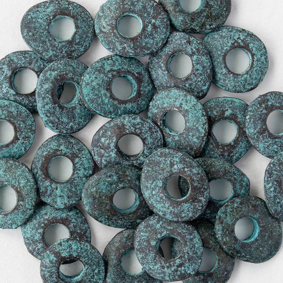 11x13mm Oval Washer Beads - Copper Patina - 6 or 12 beads