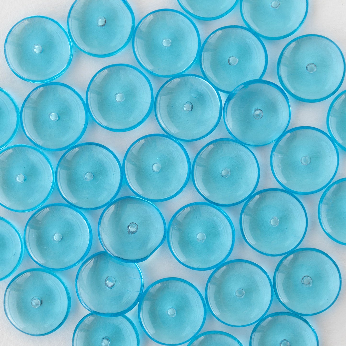 12mm Glass Rondelle Beads - Transparent Aqua - 30 or 90 beads