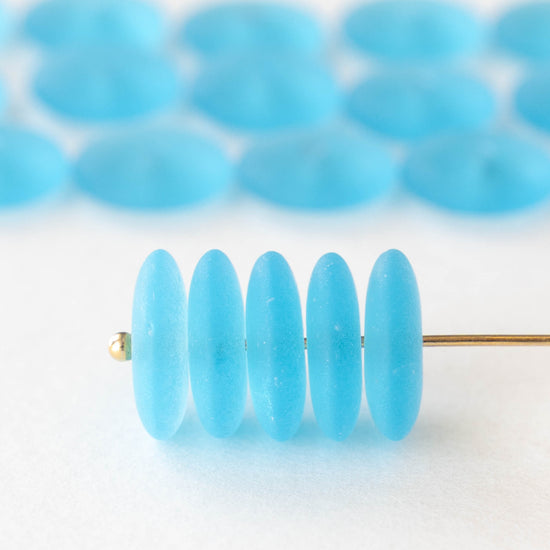 12mm Glass Rondelle Beads - Matte Aqua - 30 or 90 beads