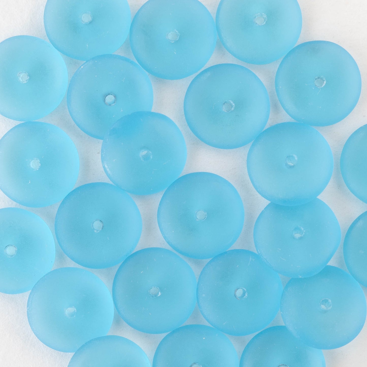 12mm Glass Rondelle Beads - Matte Aqua - 30 or 90 beads