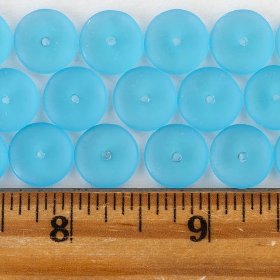 12mm Glass Rondelle Beads - Matte Aqua - 30 or 90 beads