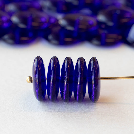 12mm Glass Rondelle Beads - Transparent Cobalt Blue - 30 or 90 beads