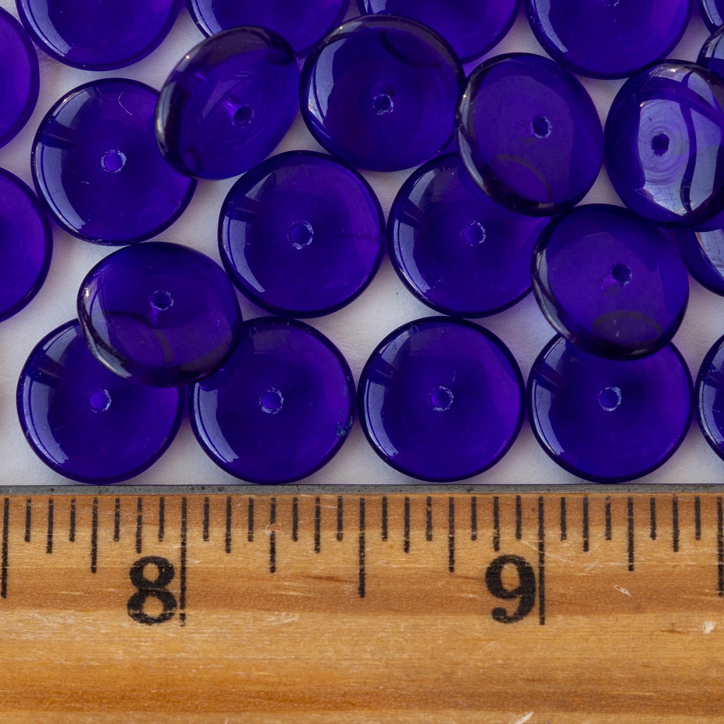 12mm Glass Rondelle Beads - Transparent Cobalt Blue - 30 or 90 beads