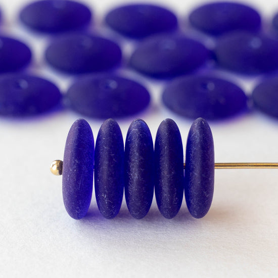 12mm Glass Rondelle Beads - Matte Cobalt Blue - 30 or 90 beads