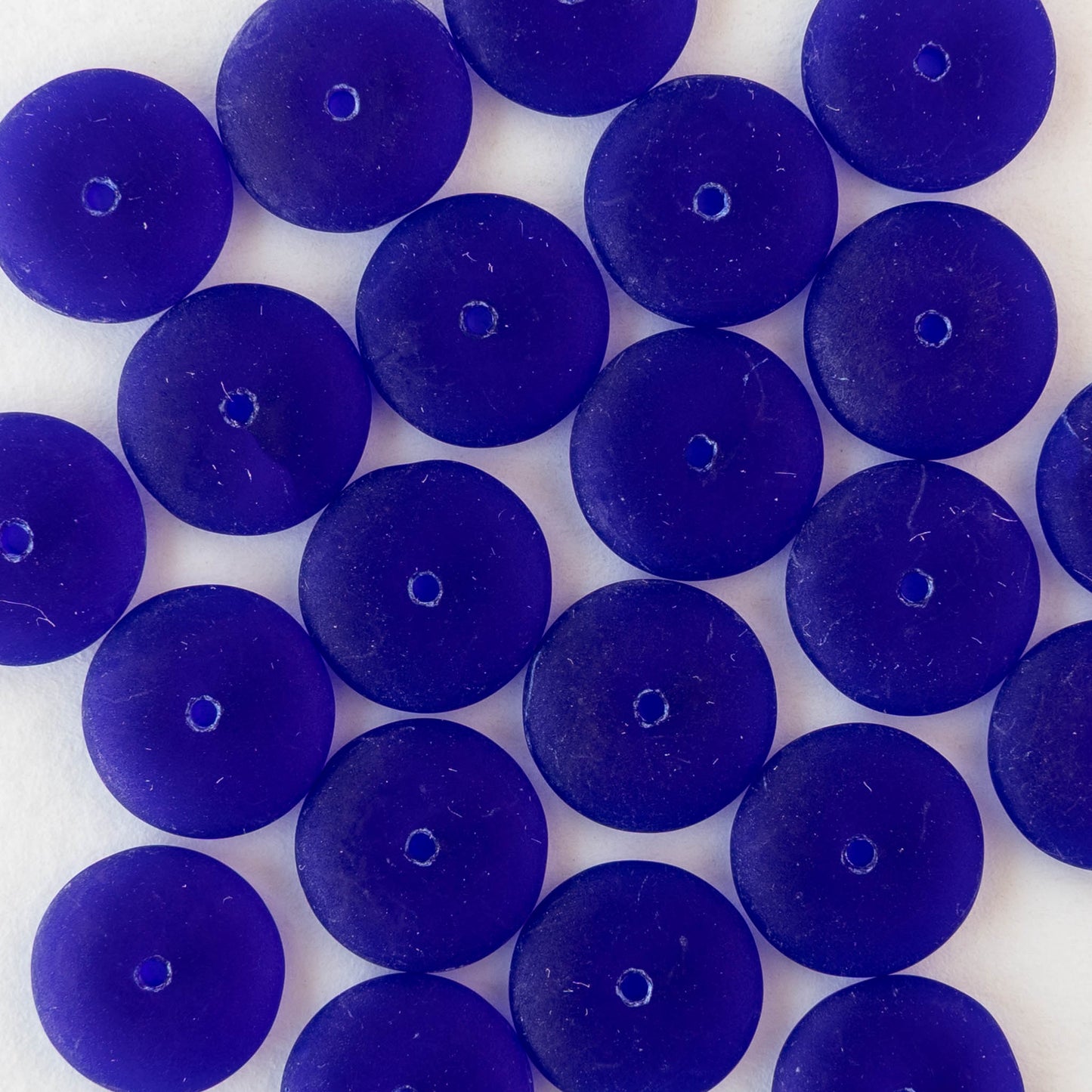 12mm Glass Rondelle Beads - Matte Cobalt Blue - 30 or 90 beads