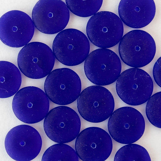 12mm Glass Rondelle Beads - Matte Cobalt Blue - 30 or 90 beads