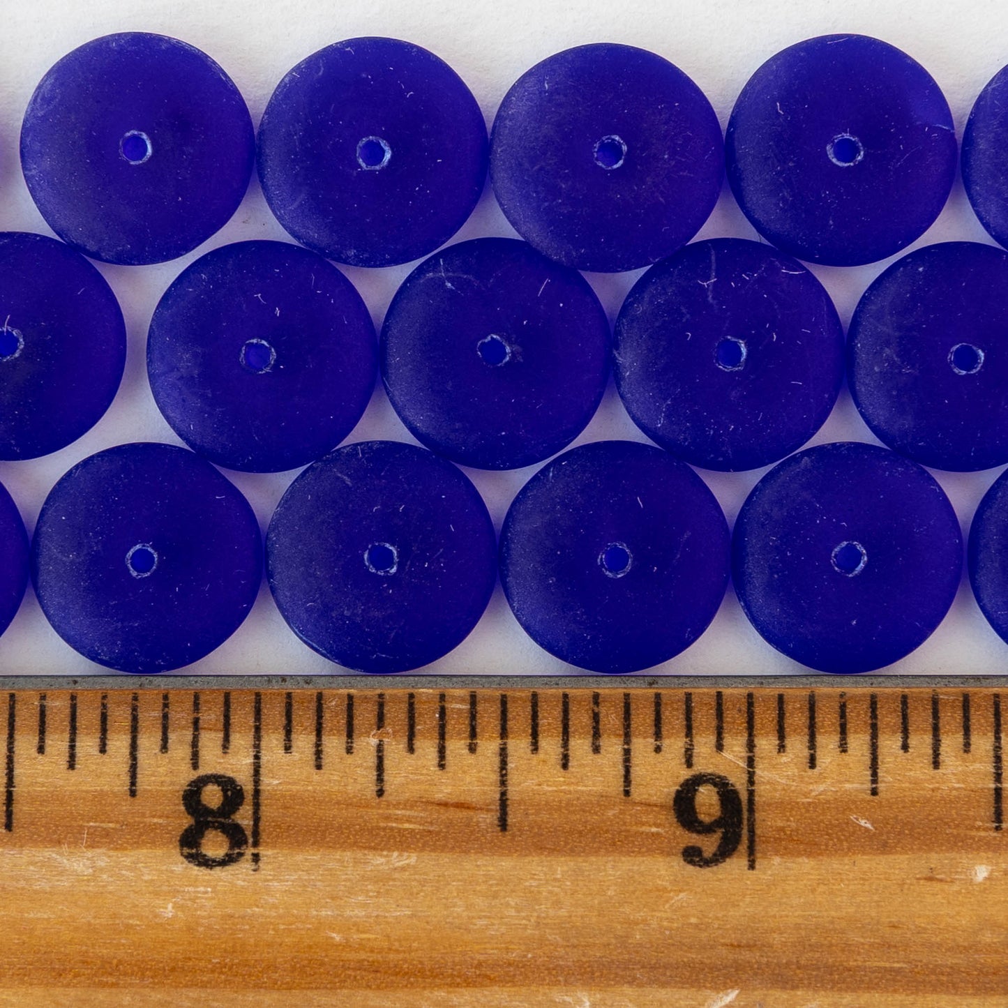 12mm Glass Rondelle Beads - Matte Cobalt Blue - 30 or 90 beads