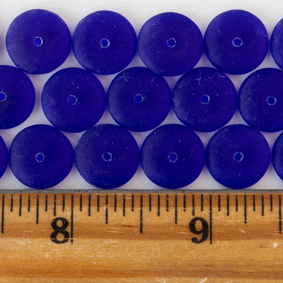 12mm Glass Rondelle Beads - Matte Cobalt Blue - 30 or 90 beads