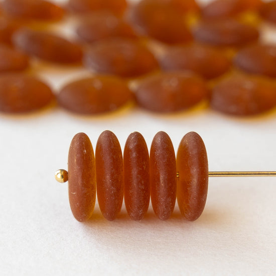 12mm Glass Rondelle Beads - Matte Dark Amber - 30 or 90 beads