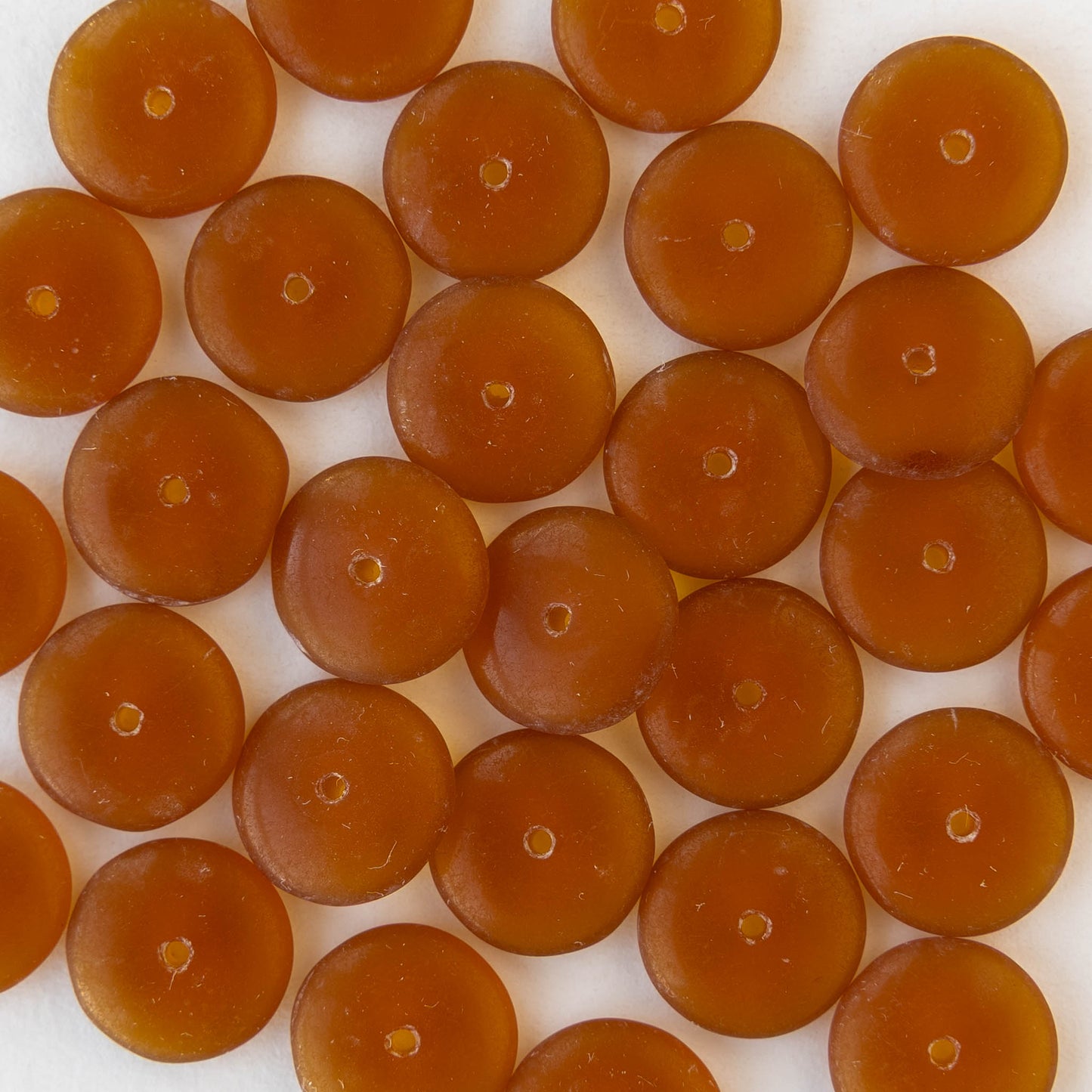 12mm Glass Rondelle Beads - Matte Dark Amber - 30 or 90 beads