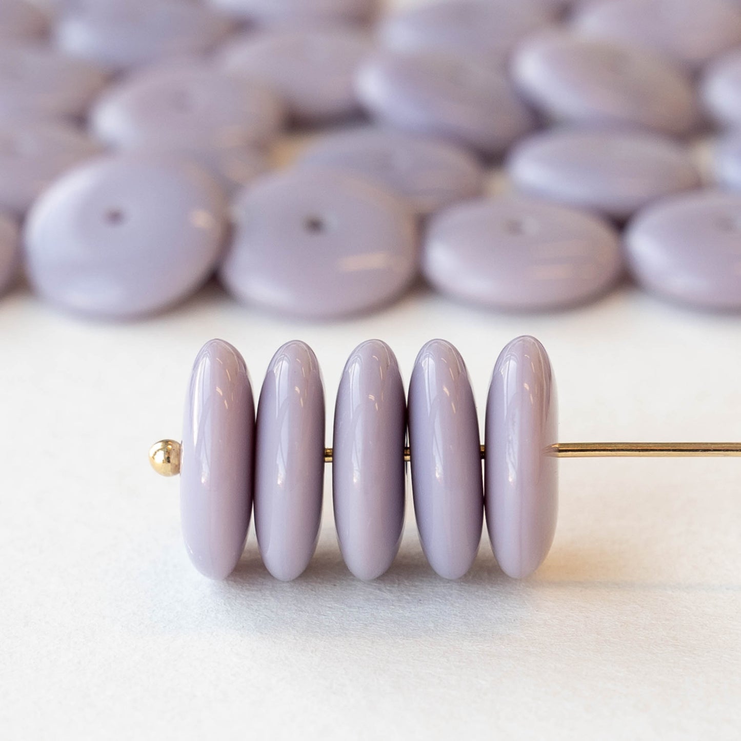 12mm Glass Rondelle Beads - Opaque Lavender - 20 or 60 beads