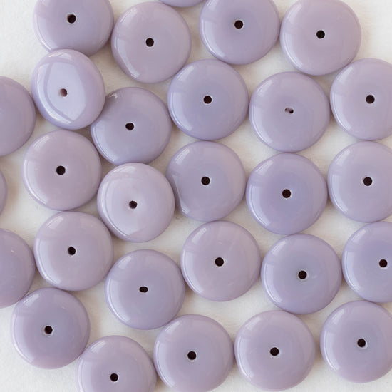 12mm Glass Rondelle Beads - Opaque Lavender - 20 or 60 beads