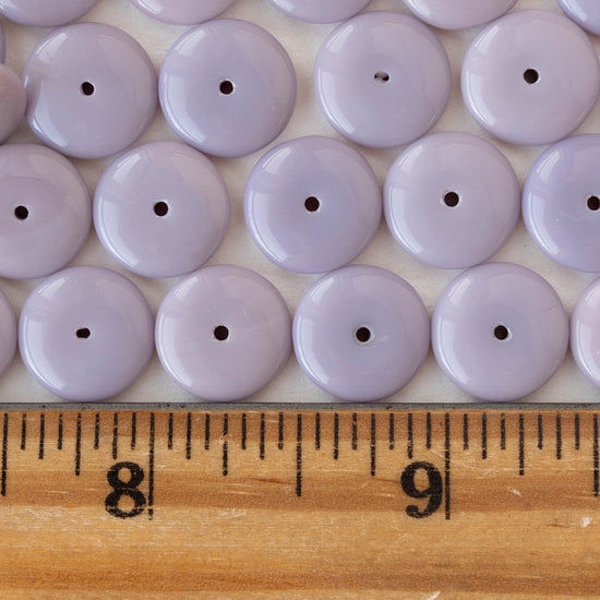 12mm Glass Rondelle Beads - Opaque Lavender - 20 or 60 beads