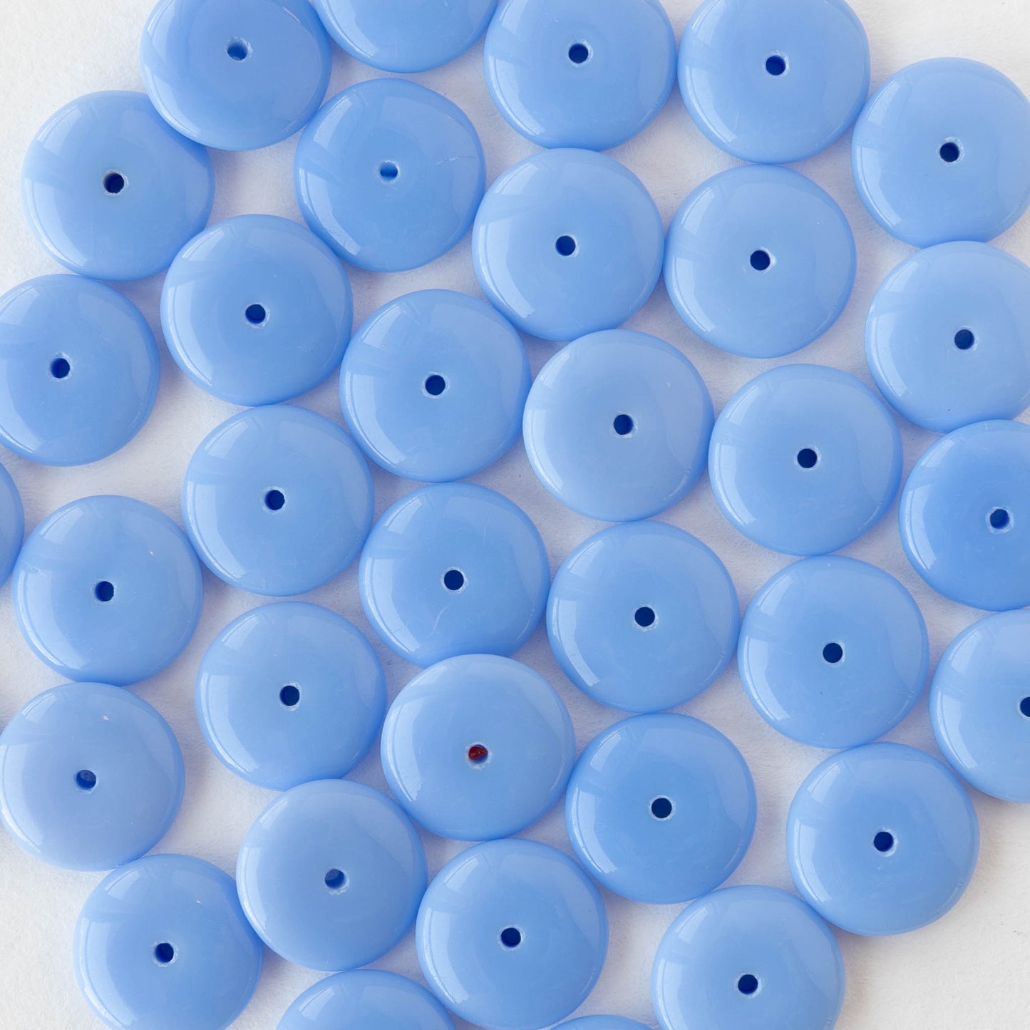 12mm Glass Rondelle Beads - Opaque Light Blue - 20 or 60 beads