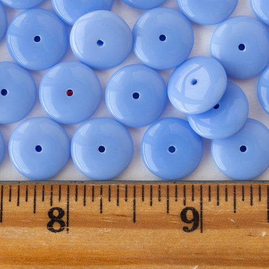 12mm Glass Rondelle Beads - Opaque Light Blue - 20 or 60 beads