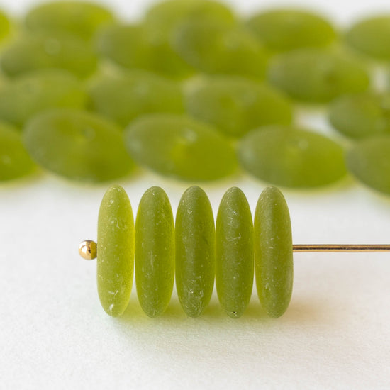 12mm Glass Rondelle Beads - Matte Lime Green - 30 or 90 beads