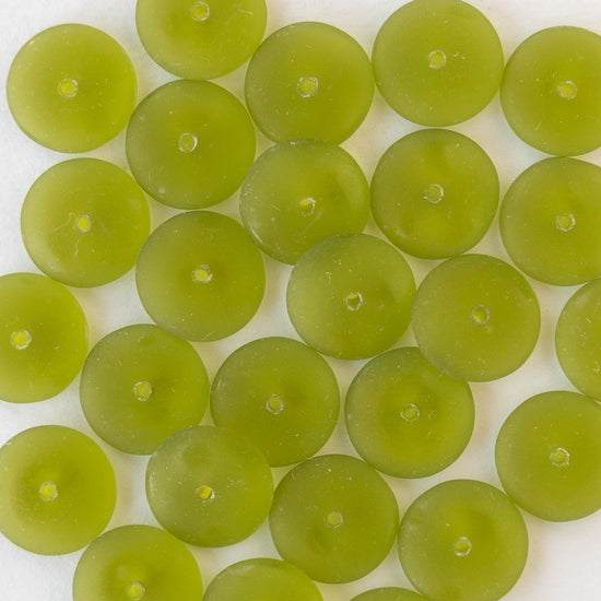 12mm Glass Rondelle Beads - Matte Lime Green - 30 or 90 beads