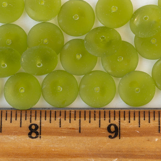 12mm Glass Rondelle Beads - Matte Lime Green - 30 or 90 beads