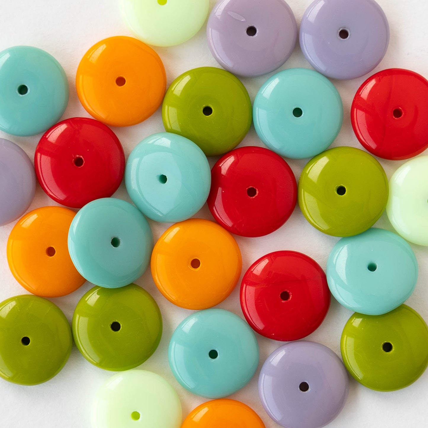 12mm Glass Rondelle Beads - Opaque Color Mix - 60 beads