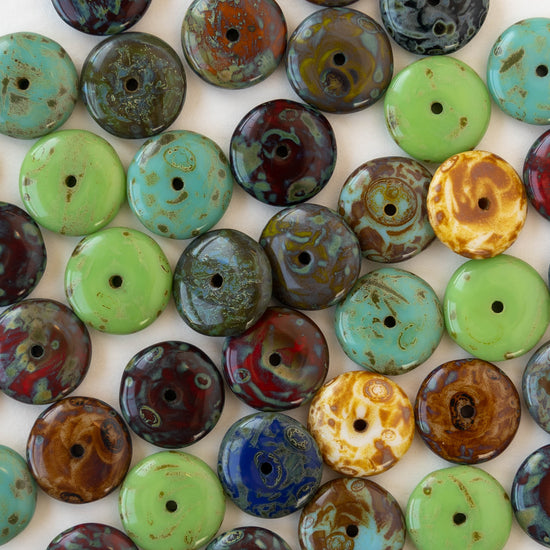 12mm Rondelle Beads - Opaque Picasso Bead Mix - 25 beads