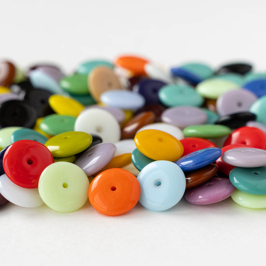 12mm Glass Rondelle Beads - Opaque Rainbow Mix - 50 beads