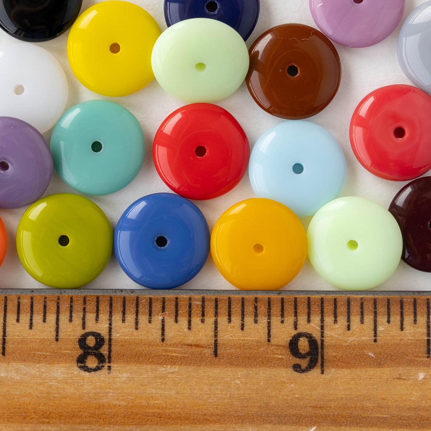 12mm Glass Rondelle Beads - Opaque Rainbow Mix - 50 beads