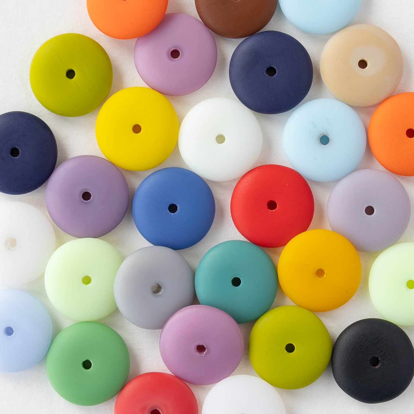 12mm Glass Rondelle Beads - Matte Opaque Rainbow Mix - 50 beads
