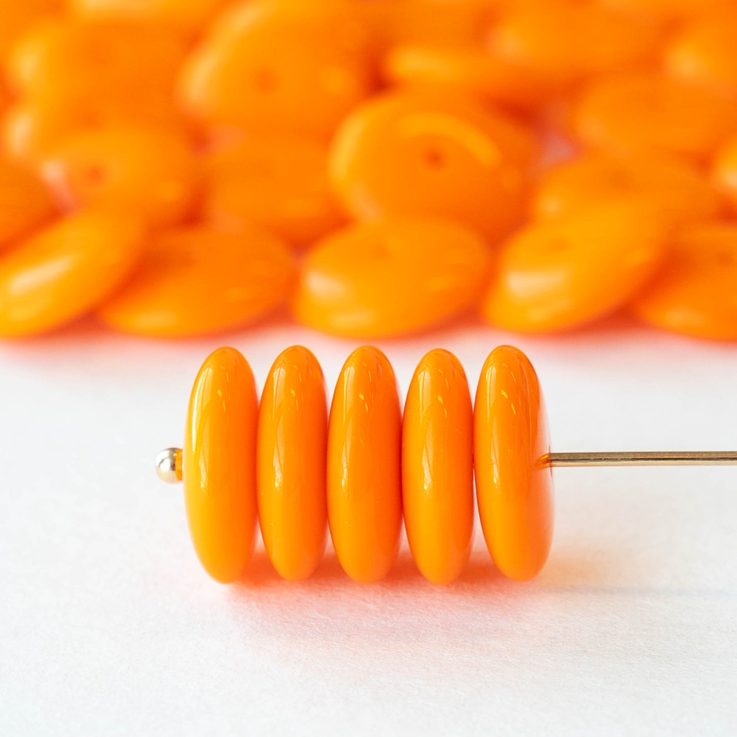 12mm Glass Rondelle Beads - Opaque Orange - 20 or 60 beads