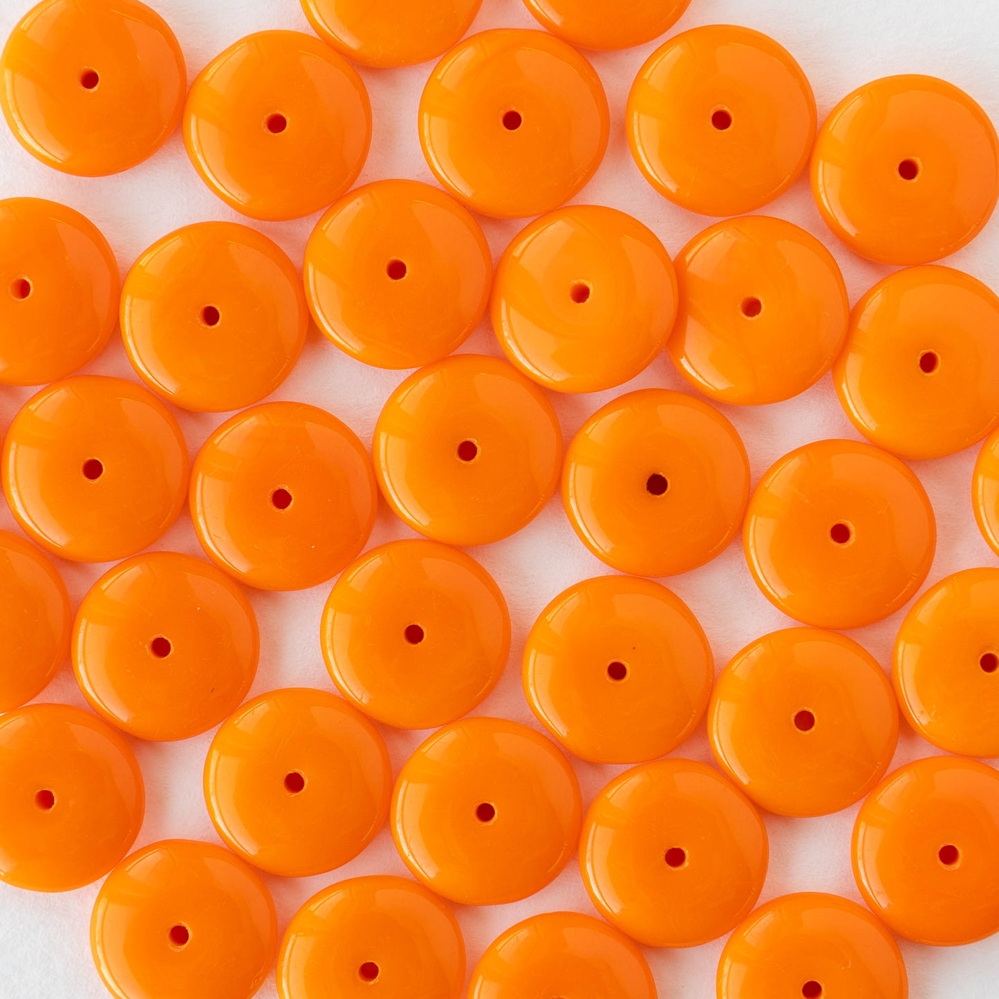 12mm Glass Rondelle Beads - Opaque Orange - 20 or 60 beads