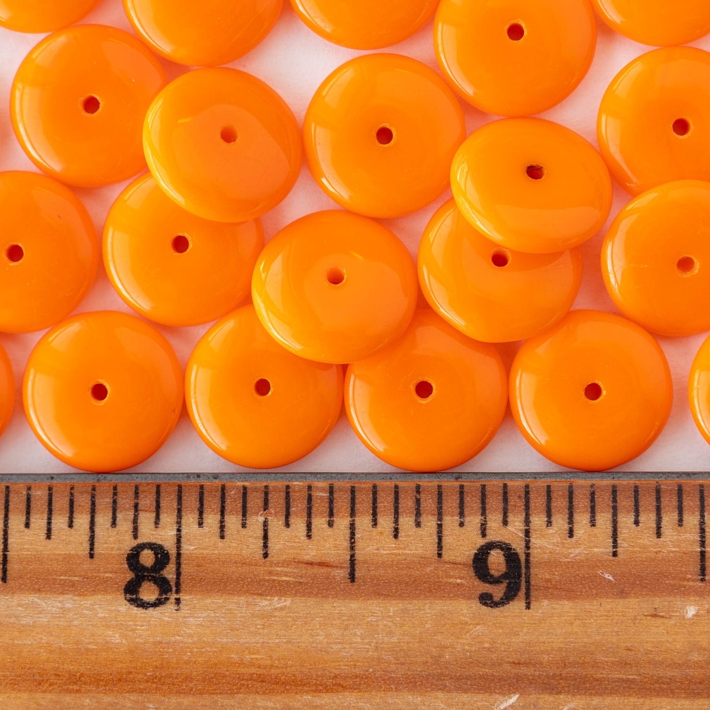 12mm Glass Rondelle Beads - Opaque Orange - 20 or 60 beads