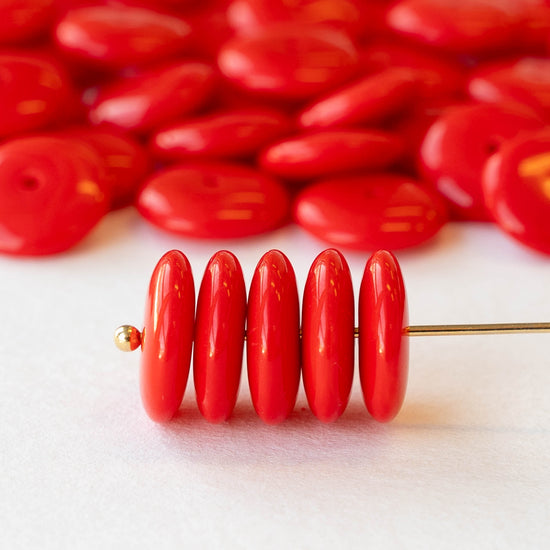 12mm Glass Rondelle Beads - Opaque Red - 20 or 60 beads