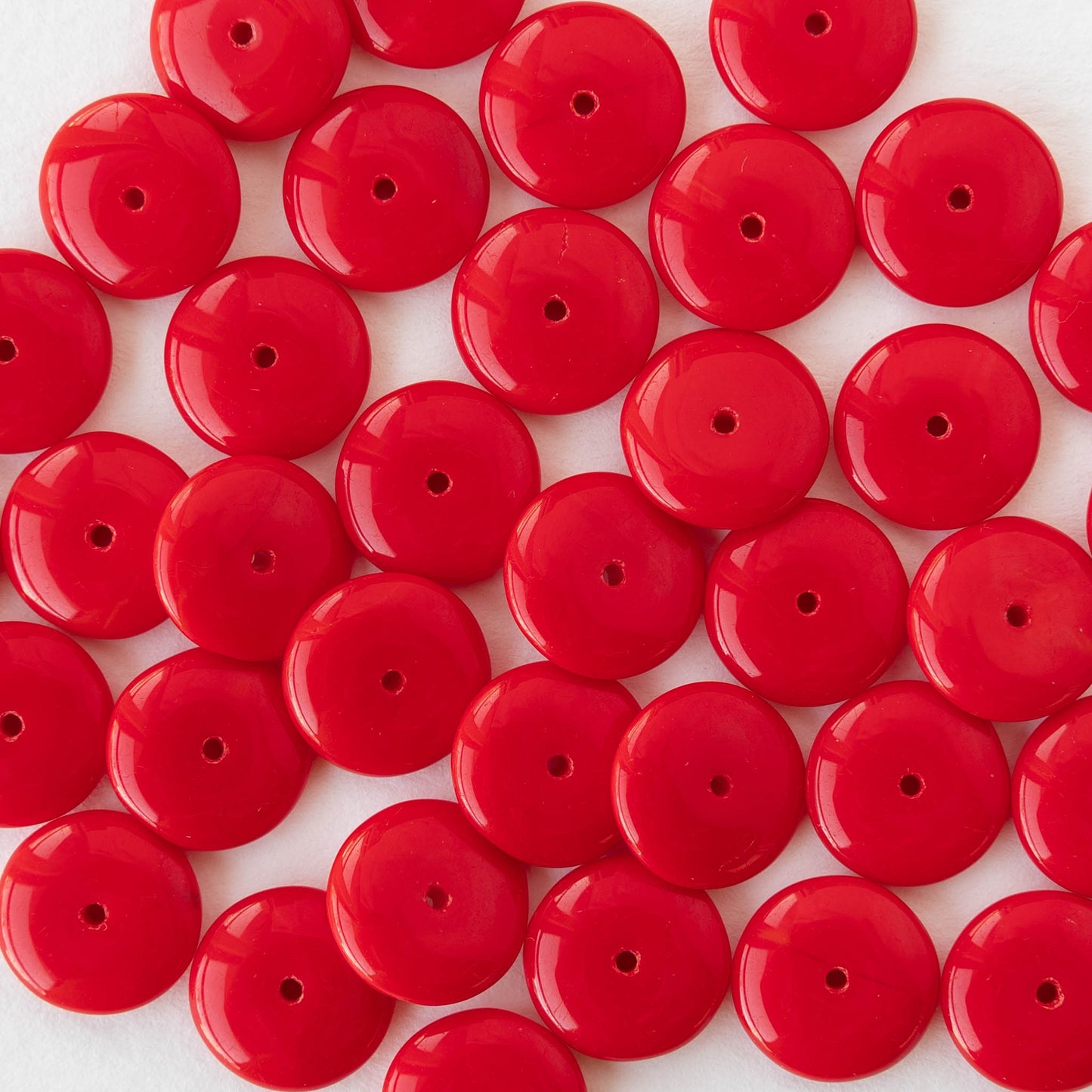 12mm Glass Rondelle Beads - Opaque Red - 20 or 60 beads