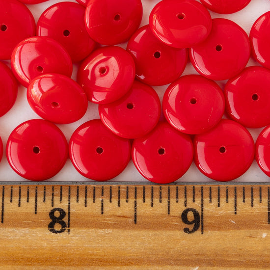 12mm Glass Rondelle Beads - Opaque Red - 20 or 60 beads