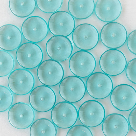 12mm Glass Rondelle Beads - Transparent Seafoam - 30 or 90 beads