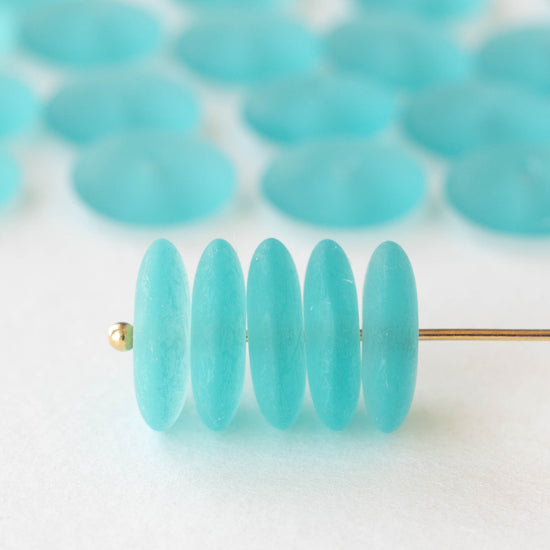 12mm Glass Rondelle Beads - Matte Seafoam - 30 or 90 beads