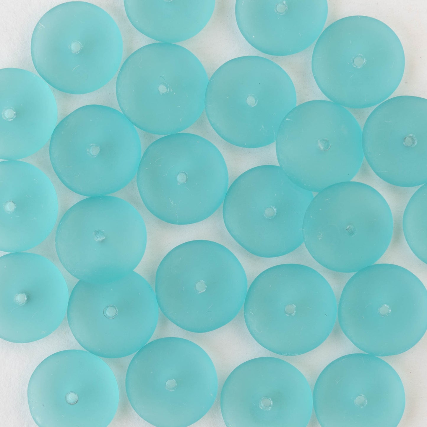 12mm Glass Rondelle Beads - Matte Seafoam - 30 or 90 beads