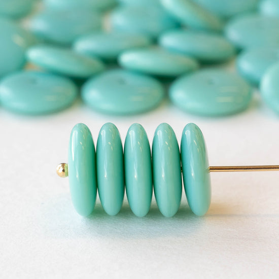 12mm Glass Rondelle Beads - Opaque Seafoam - 20 or 60 beads