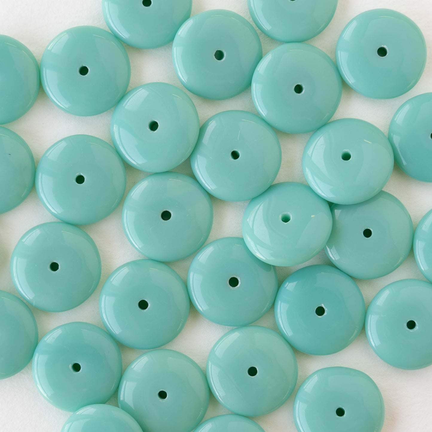 12mm Glass Rondelle Beads - Opaque Seafoam - 20 or 60 beads