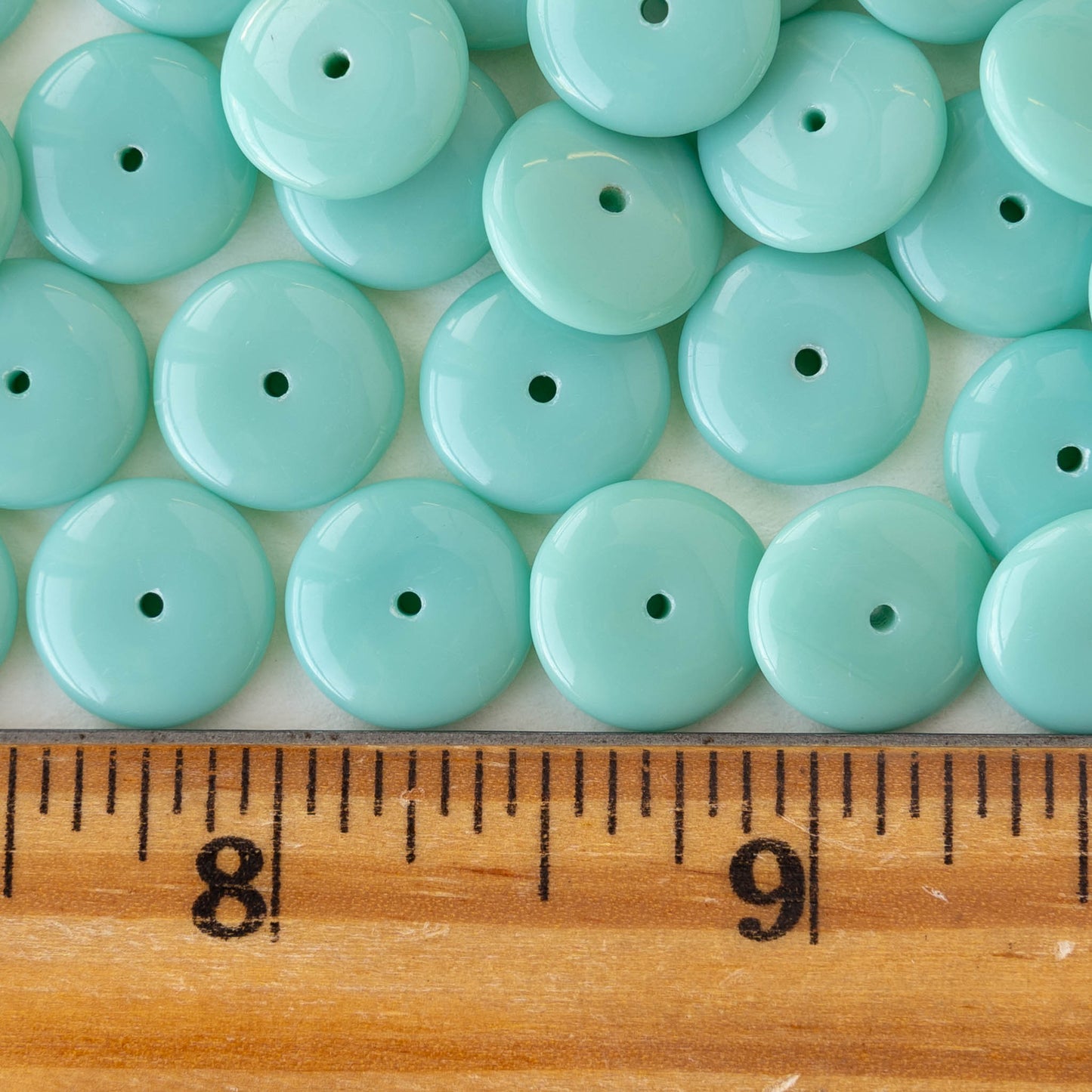 12mm Glass Rondelle Beads - Opaque Seafoam - 20 or 60 beads