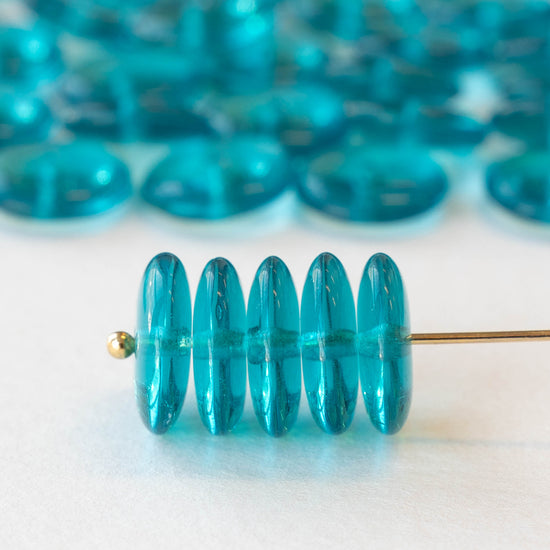 12mm Glass Rondelle Beads - Transparent Teal - 30 or 90 beads