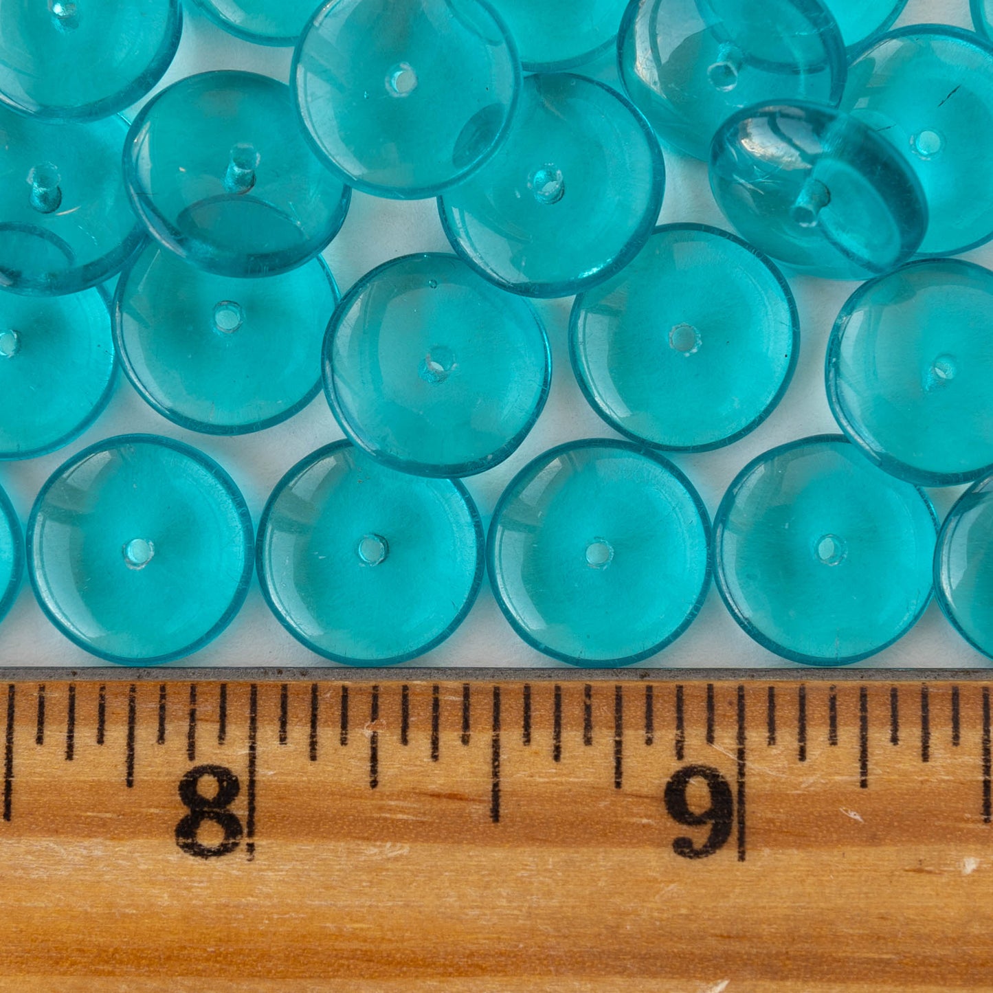 12mm Glass Rondelle Beads - Transparent Teal - 30 or 90 beads