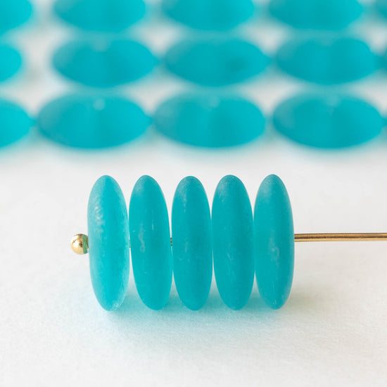 12mm Glass Rondelle Beads - Matte Teal - 30 or 90 beads