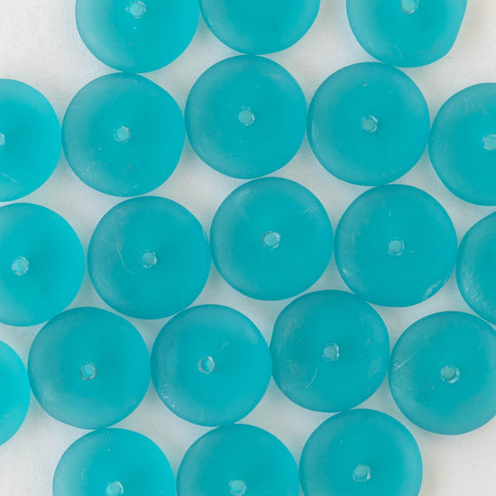 12mm Glass Rondelle Beads - Matte Teal - 30 or 90 beads