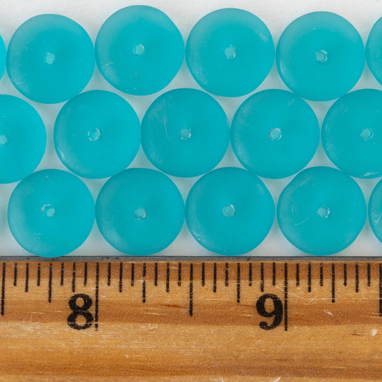 12mm Glass Rondelle Beads - Matte Teal - 30 or 90 beads