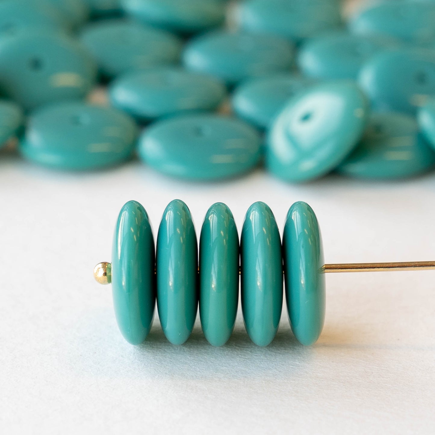 12mm Glass Rondelle Beads - Opaque Teal - 20 or 60 beads