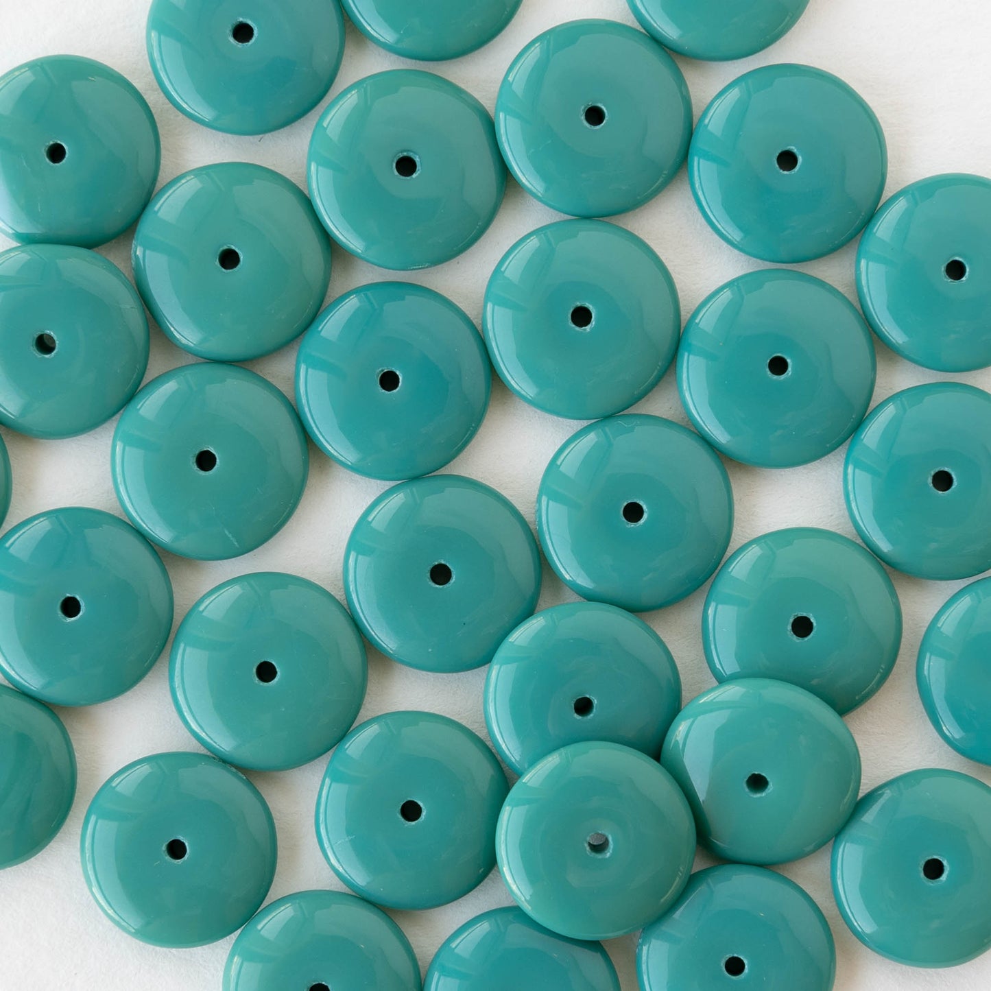 12mm Glass Rondelle Beads - Opaque Teal - 20 or 60 beads