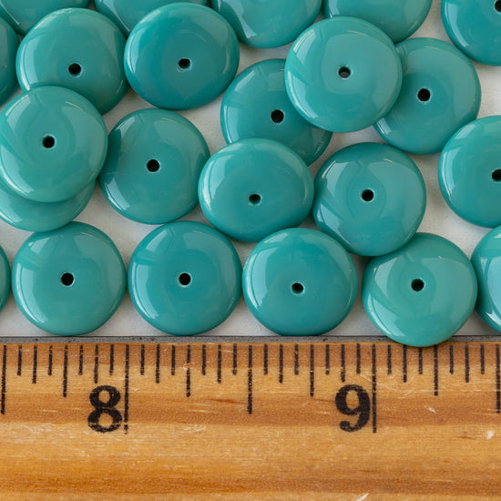 12mm Glass Rondelle Beads - Opaque Teal - 20 or 60 beads